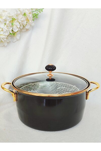 EBRULİEMAYE Black Gold Enamel Frying Pan 4 Liters 24 cm Diameter Fryer Dowry Pan Frying