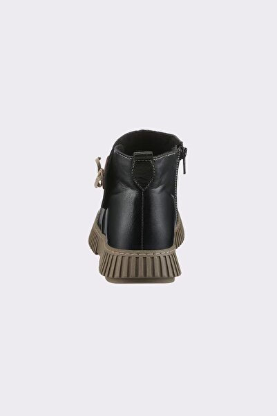 İNZE AYAKKABI Genuine Leather, Buckle Detailed, Zippered Black Boots