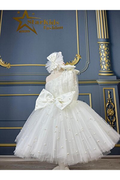 Star Kids Rochie albă cu un singur umăr pentru fetiță, rochie de petrecere pentru fetiță