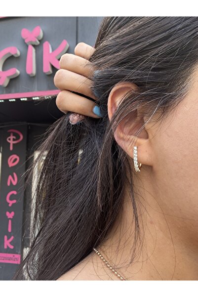 PONÇİK ACCESSORİES XUPING Zirkon Taşlı U Görmünlü Gold Oval Çelik Küpe