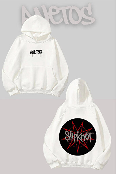 Anetos Slipknot Sırt cu imprimeu Alb cu glugă Swea tricou