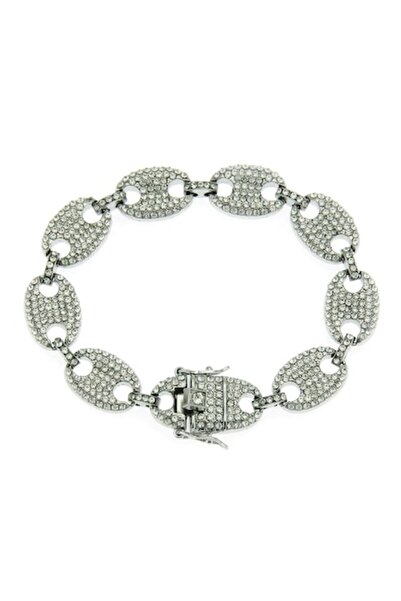 xUPING - Brățară cubaneză cu lanț, placată cu aur de 18K cu cristale de zirconiu, 20 cm, argint