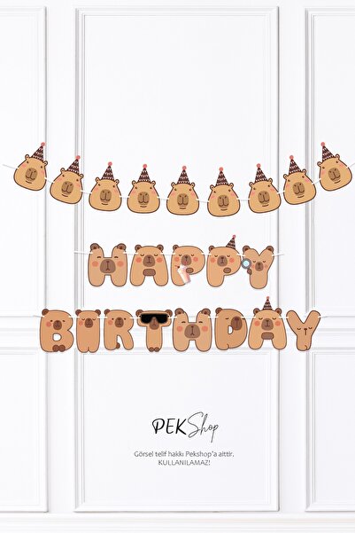 PEKSHOP Kapibara 2li Banner Seti Kafalar ve Happy Birthday Banner Capybara Te...