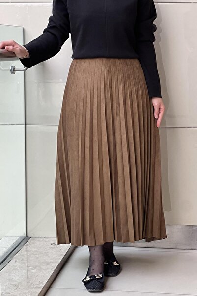 Ceremony Thin Pleated Suede Skirt