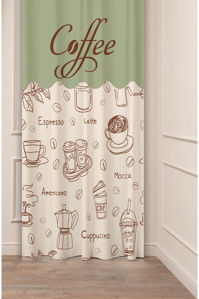 GREENDECOR Coffe Time Espresso Latte Café Zamanı Model Boem Design special cu imprimeu digital Perdele de fundal în stil elegant