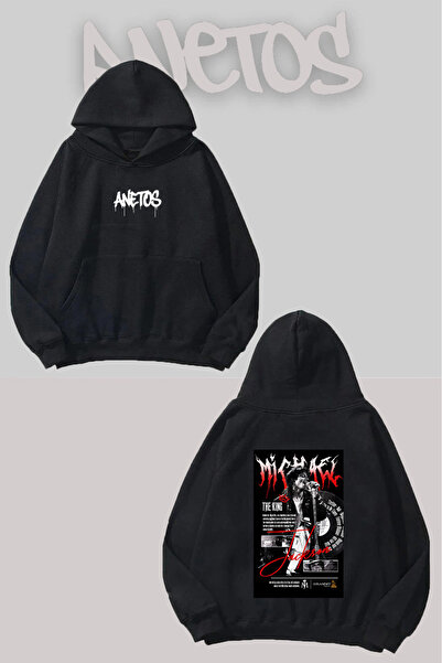 Anetos Michael Jackson Spate cu imprimeu Negru cu glugă Swea tricou