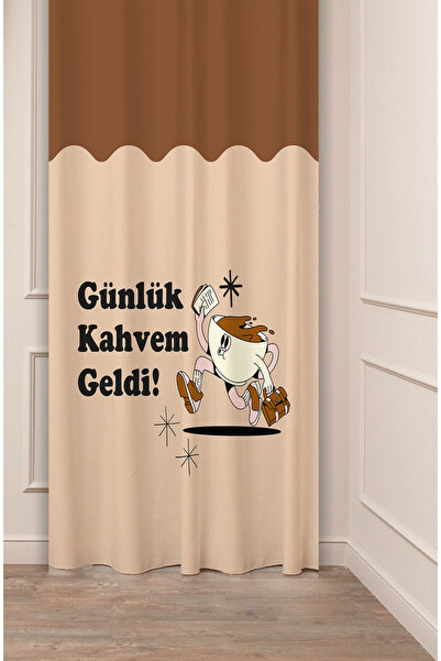 GREENDECOR Coffe Time Espresso Latte Coffee Time Bohemian Patterned Special Design Digital Printed Stylish Style Background Curtain