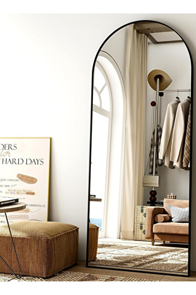 Taimi مرآة كبيرة بتصميم أنيق، مقاس 160×50 سم، بإطار معدني أسود وحامل خلفي