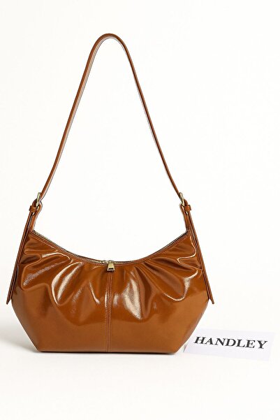 Handley Geantă de umăr și de mână de lux aspect de piele plisată