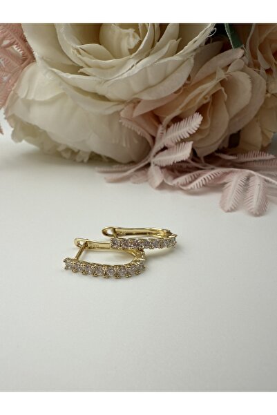 PONÇİK ACCESSORİES XUPING Zirkon Taşlı U Görmünlü Gold Oval Çelik Küpe