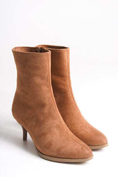 Bak Store Tan Suede Short Pointed Heeled Women's Boots