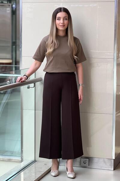 sentez giyim Sentez Arkası Lastikli Kısa Geniş Paça Pantolon