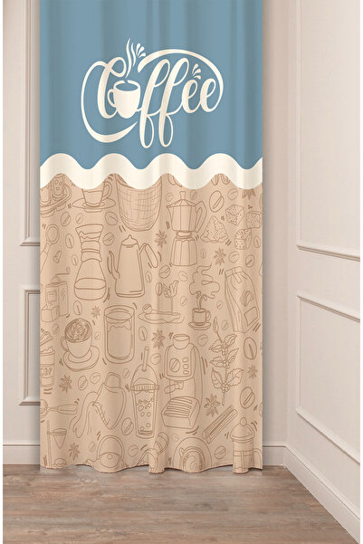 GREENDECOR Coffe Time Espresso Latte Coffee Time Bohemian Patterned Special Design Digital Printed Stylish Style Background Curtain