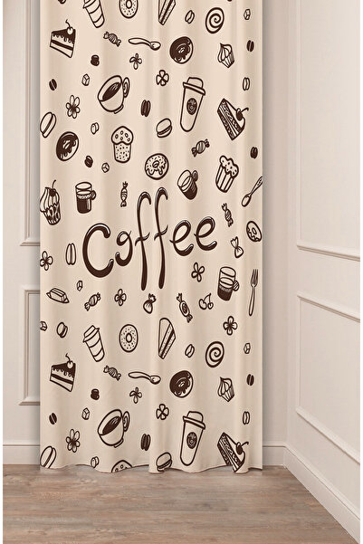GREENDECOR Coffe Time Espresso Latte Coffee Time Bohemian Patterned Special Design Digital Printed Stylish Style Background Curtain