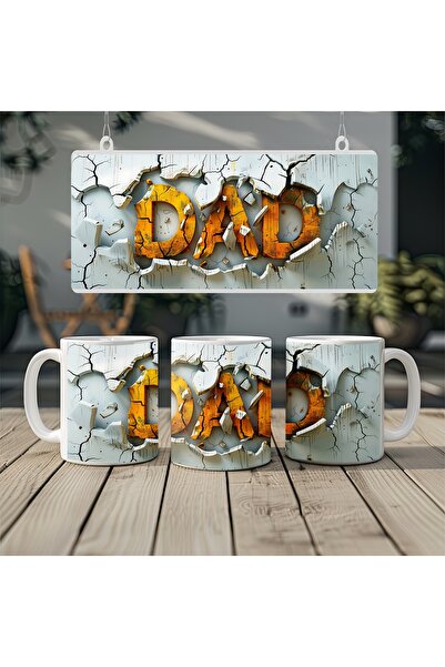 Beramussa كوب مكتوب عليه DAD بمظهر ثلاثي الأبعاد باللون الأصفر والبرتقالي - ه...