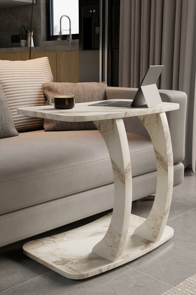 eda hacıoğlu edam bedding group Beyaz Mermer Dikdörtgen C Model Yan Sehpa Mod...