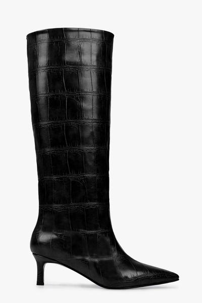 Shoeberry Women's Kaia Black Crocodile Boots