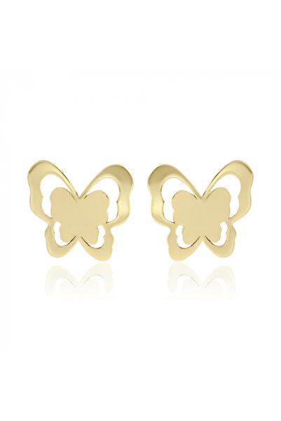 KALINI Protective earrings, 9K yellow gold, butterfly outline, sandblasted 8 x 7 mm