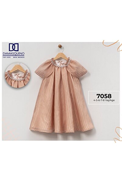 Top Kids فستان لونا الذهبي للبنات – تصميم ملكي بلمعة ناعمة وتزيين لؤلؤي