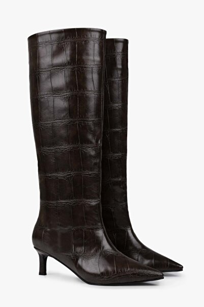 Shoeberry Women's Kaia Brown Crocodile Boots