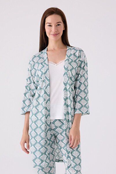 Pierre Cardin Women's Long Sleeve Rope Strap V-Neck 3-Piece Pajama Set with Dressing Gown