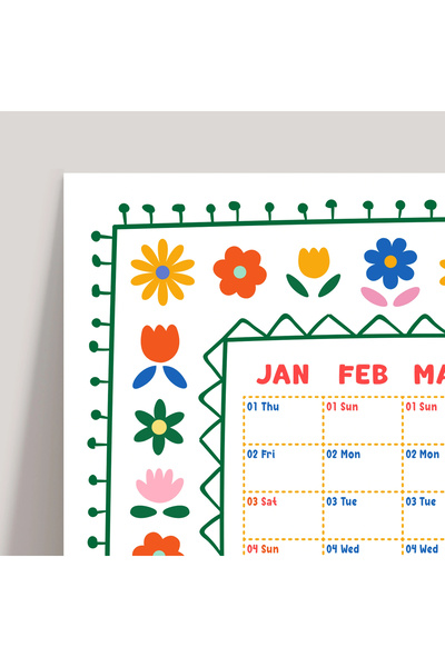 bi'aldım 2026 Yıllık Planlayıcı Duvar Takvimi, Soyut Çiçek Sanatı Rengarenk Takvim, Dekoratif Duvar Takvimi R