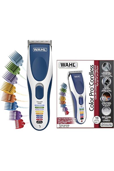 Wahl Color Pro Cordless Hair Clipper Kit, 12 Colour Coded Combs, Blue/White (09649-1627)