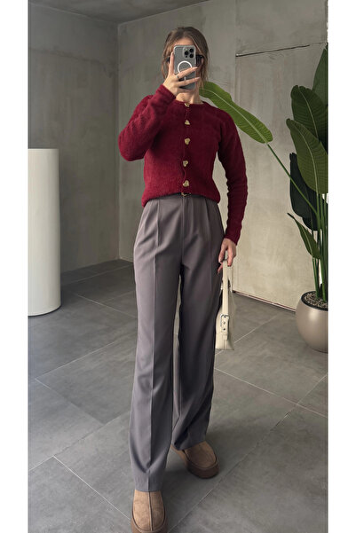 asfamoda Women's Anthracite Pleated Full-Fit Waist Wide-Leg Palazzo Pants