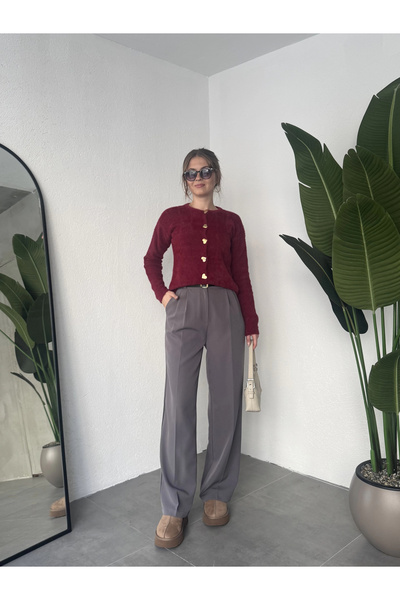 asfamoda Women's Anthracite Pleated Full-Fit Waist Wide-Leg Palazzo Pants