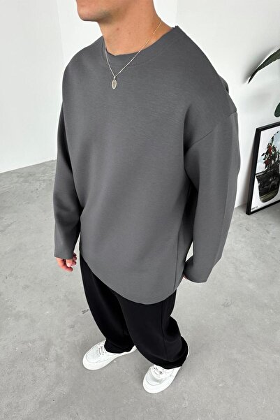 HAFKAGİYİM Μακρυμάνικο μπλουζάκι Anthracite Premium Basic Relaxed