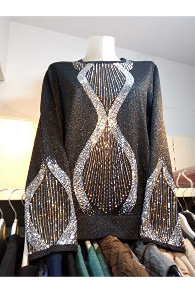MODA Taşlı Simli Triko Bluz