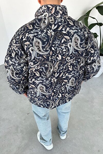 HAFKAGİYİM Синій вельветовий пуховик з візерунком