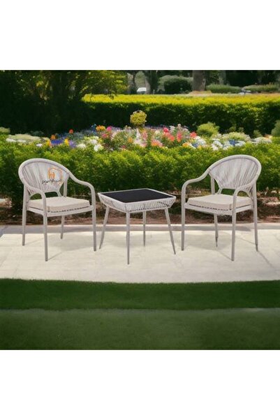 Al Saada Home Limited Quantity Tea Table Set - 2 Chairs - Beige