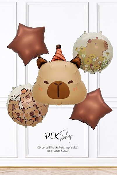 PEKSHOP Capybara 5-Piece Foil Balloon Set Capybara Theme Balloons
