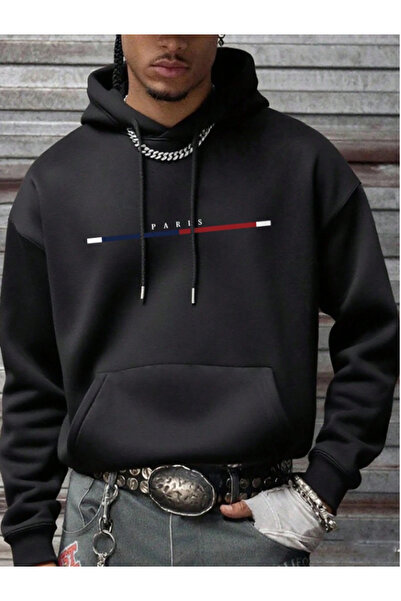 MOONBULL Men's Paris Printed K Hooded Winter Long Sleeve Sweatshirt