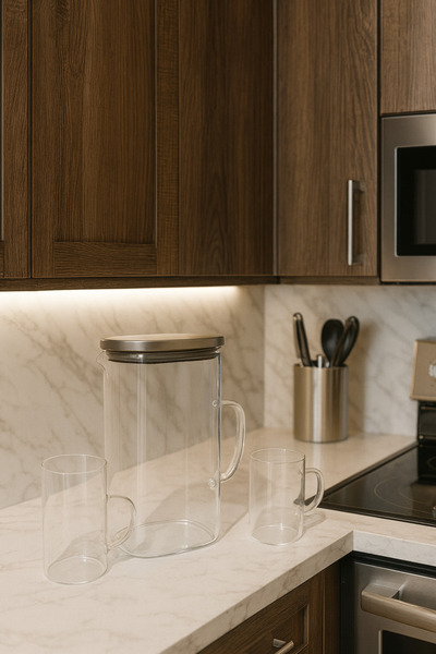 MEYA PİNE Metal Kapaklı Cam Sürahi 1.8lt + 2 Adet Cam Bardak