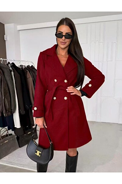 MAXORA SHOP Elegant women's coat made of striped fabric with a drawstring at the waist