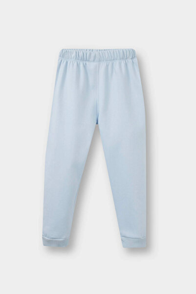 DeFacto F0548 طقم مكون من قطعتين للفتيات الصغيرات باللون الأزرق، سويت شيرت مطبوع من الداخل وبنطال رياضي ناعم