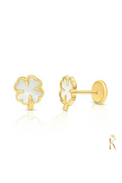 KALINI Cercei protectori, aur galben de 14K, trifoi cu sidef, 6x7 mm