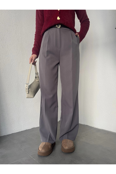 asfamoda Women's Anthracite Pleated Full-Fit Waist Wide-Leg Palazzo Pants