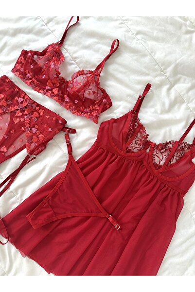 Feruzdesign Σετ εσωρούχων Intimora Underwire Hearted Red 5 τεμαχίων