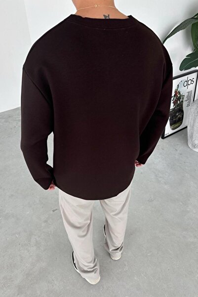 HAFKAGİYİM Καφέ Premium Basic μακρυμάνικο μπλουζάκι χαλαρό