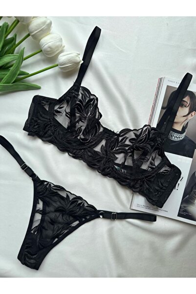 vivalüxlingerie Özel Tasarım Çiçek Desenli Tül Sütyen Takımı