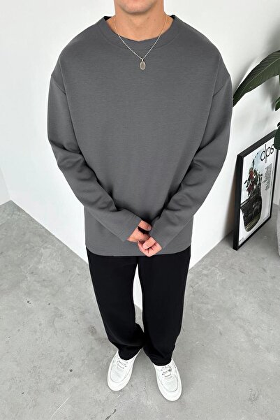 HAFKAGİYİM Μακρυμάνικο μπλουζάκι Anthracite Premium Basic Relaxed