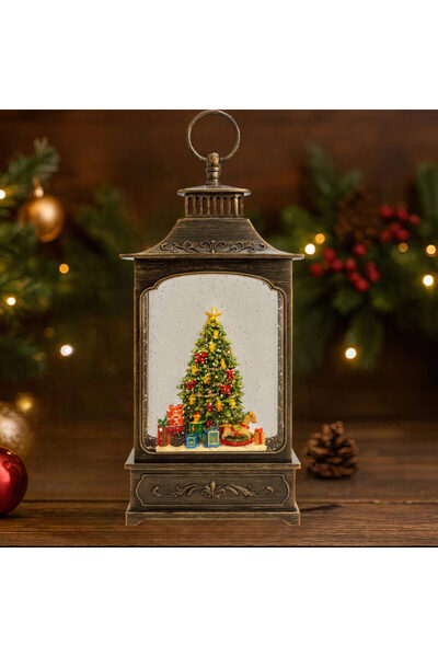 Issa Felinar de Crăciun cu brad, muzical, luminat, zăpadă mișcătoare, bronz 3...