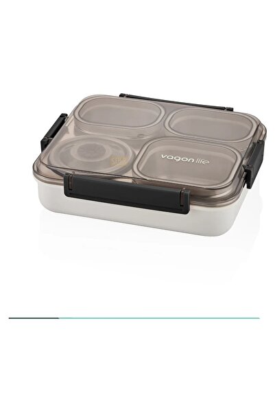 Vagonlife 4 Compartment (New) 1200 ml Steel Lunch Box Vgn-7080 - Black