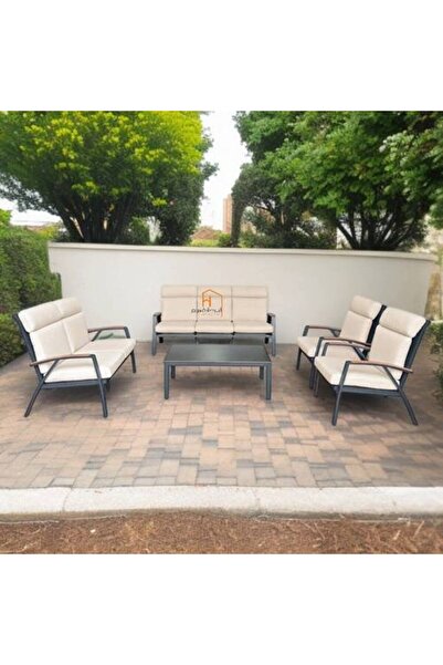 Al Saada Home Outdoor 7-seat set with table - Black & Beige