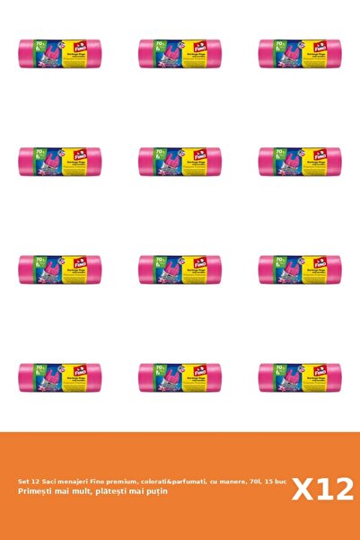 Fino Set 12 Saci menajeri premium, colorati&parfumati, cu manere, 70l, 15 buc