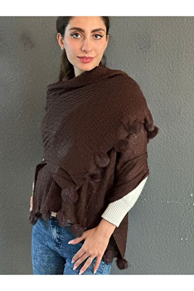 Gönülden Tasarım Pompon Knitted Women's Scarf Shawl 170X75 cm
