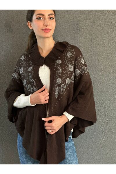 Gönülden Tasarım Ethnic Patterned Knitted Women's Shawl Poncho